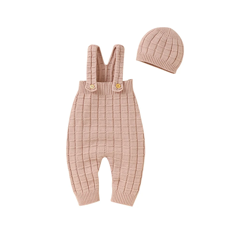 

Newborn Infant Baby Boys Girls Romper Solid Sleeveless Knitted Toddler One Piece Jumpsuits Hats Outfits 0-18m Children's Clothes