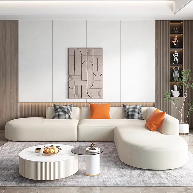 Угловой секционный диван скандинавский современный белый для гостиной ленивого