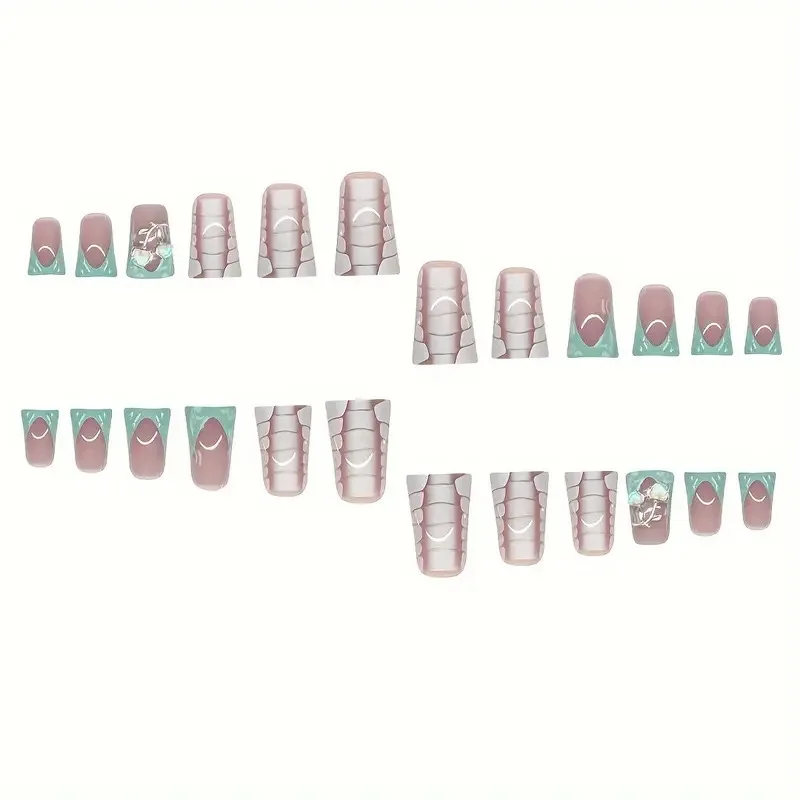 24 шт. Y2K утконос французские накладные ногти 3D Аврора вишневый декор крутые