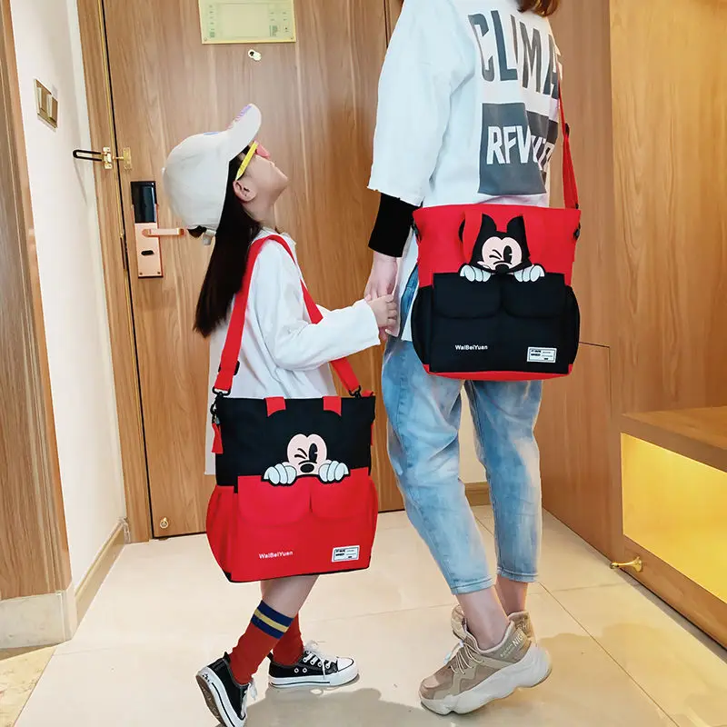 Disney Canvas Messenger Bag Mickey Large-capacity Student Tutoring Bag Tote Bag Fashion Cute School Bag Shoulder Bag wallets