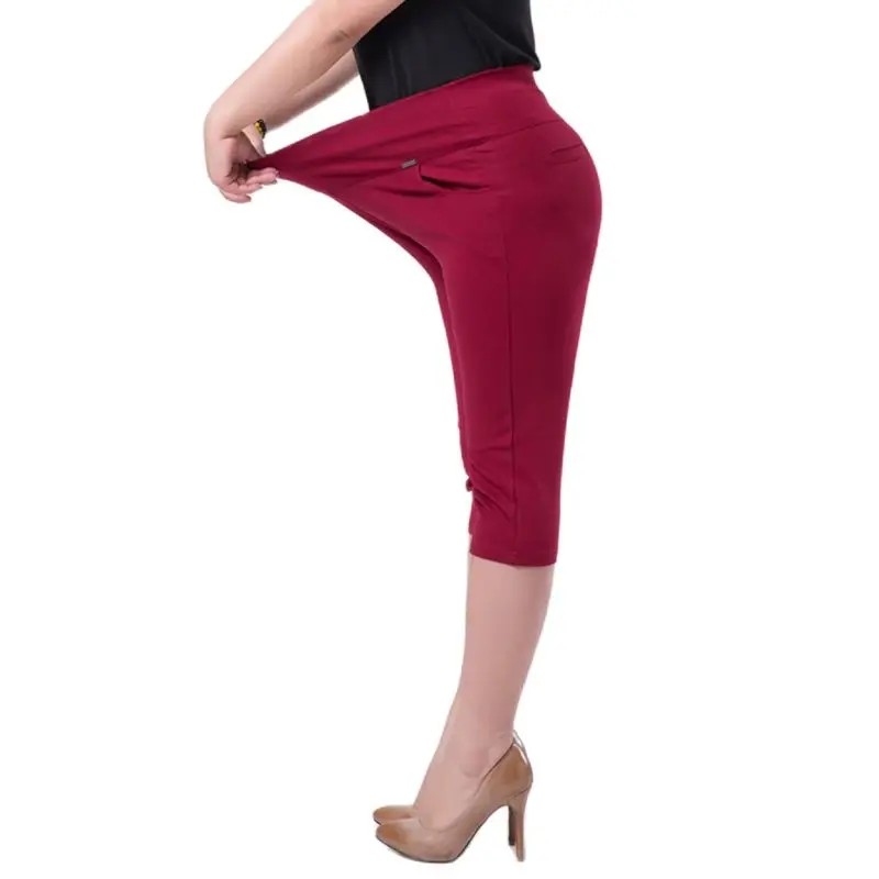 Super Stretch Pure Color  Female Elastic Band Pants Calf length Good Quality Extra Large Size Women Skinny Capris 6XL