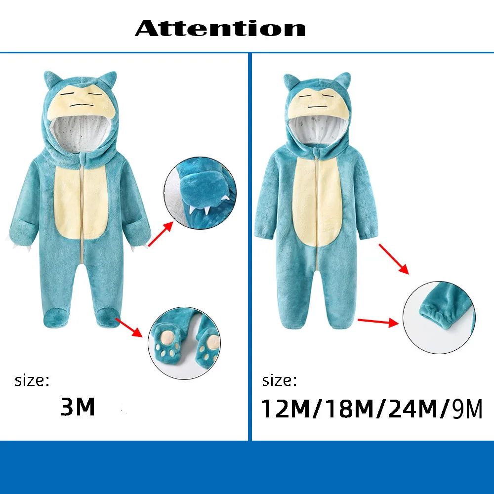 Pokemon Snorlax Onesie Baby Cosplay Costume For Halloween Full Body Pijama Christmas Anime One-Piece Pajamas Infant Flannel Suit images - 6