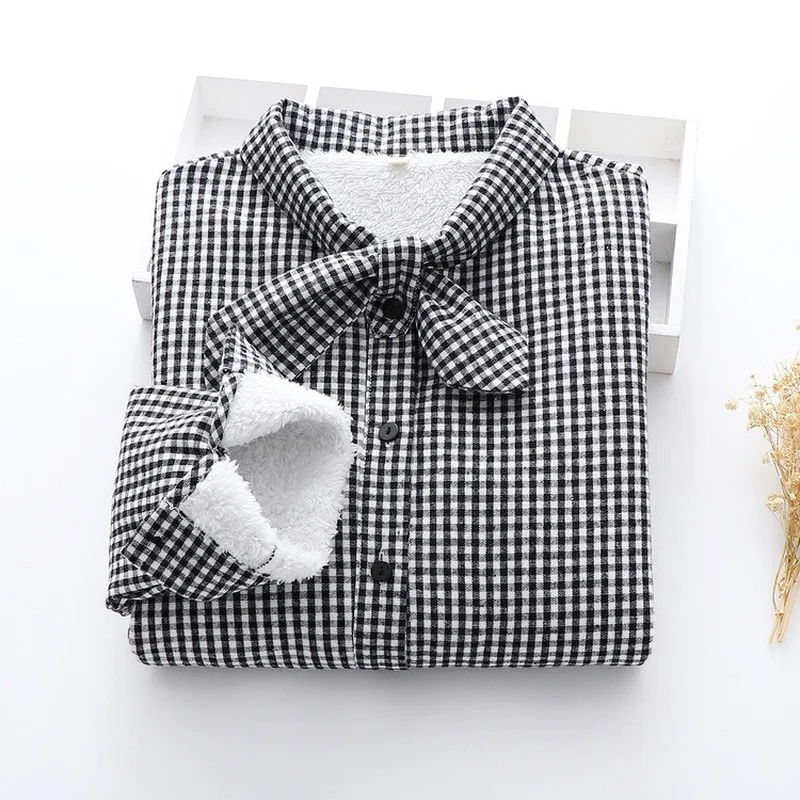

Новая осенне-зимняя клетчатая рубашка в Корейском стиле Женская универсальная теплая Базовая рубашка с длинными рукавами для студентов