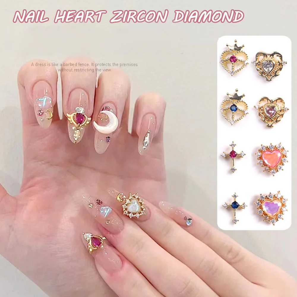 

Sailor Magic Girl Zircon Nail Art Charms 5pcs Crown Heart Crystal Gems Metal Parts Moon Power Warrior Diamond Cross Alloy Decors