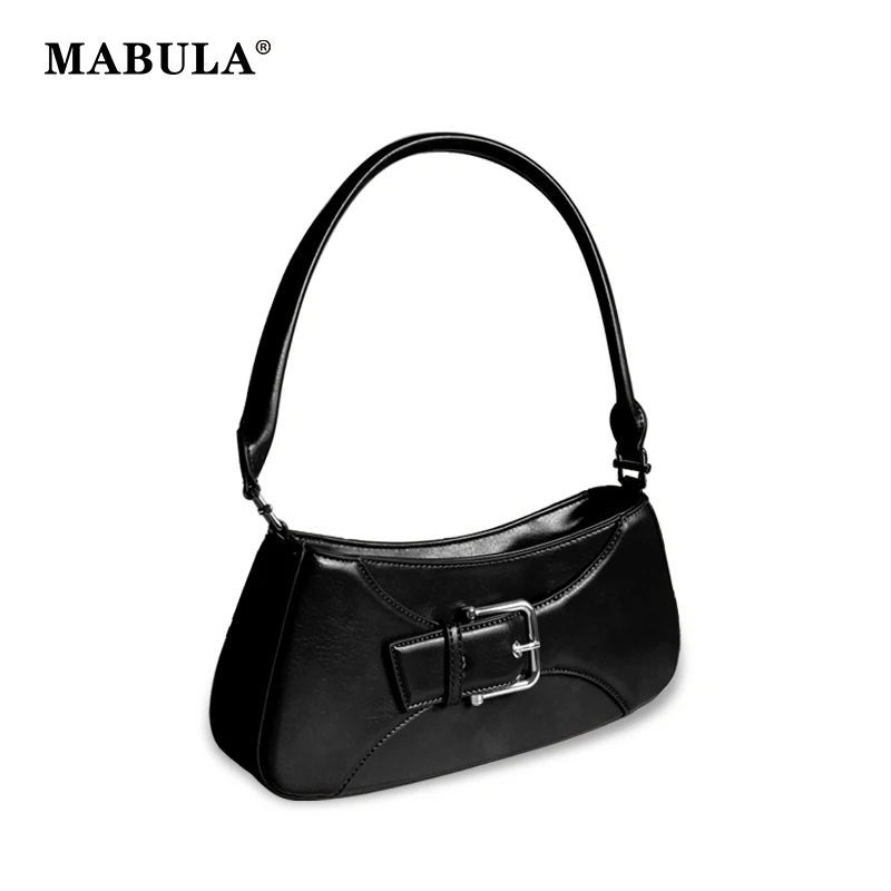 

MABULA Buckle Design Pu Leather Underarm Hobo Bag for Women Zipper Closure Chic Crossbody Purse Small Solid Clutch Tote Handbag