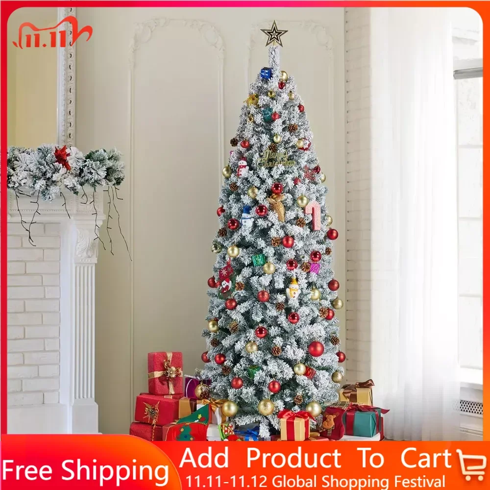 

Зеленый Снежный Флокированный карандаш, искусственная Рождественская елка, бесплатная доставка с металлической подставкой, украшение, праздничные аксессуары, домашний сад