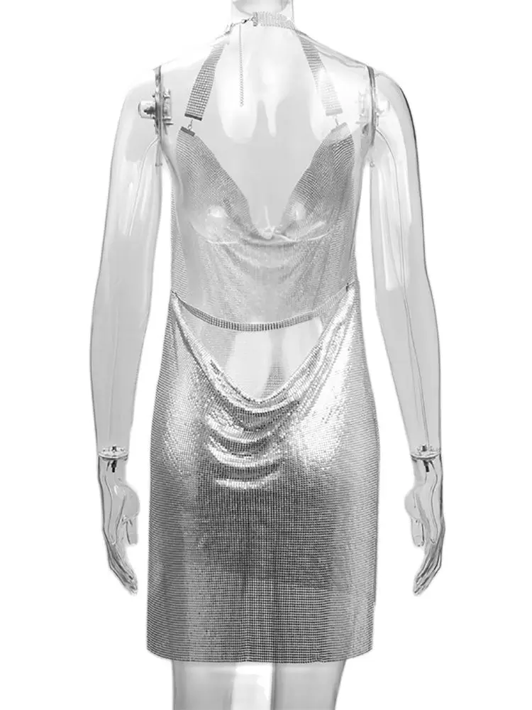 Роскошное Блестящее Мини-платье С Глубоким V-образным Вырезом На Одно Плечо