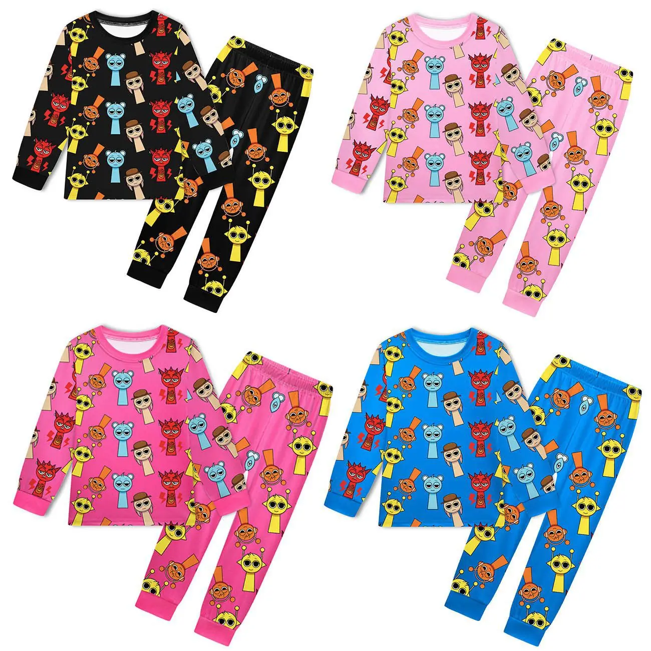 Sprunki Plush Clothes Fall Kids Game Incredibox Pajama Sets Baby Girls Long Sleeve Tops Pants 2pcs Set Teen Boys Daily Sleepwear