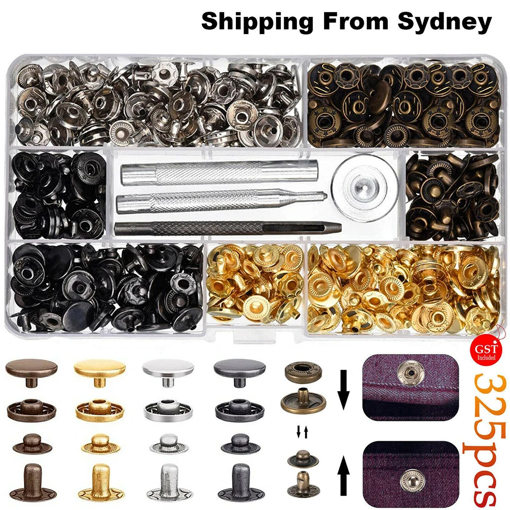 

325pcs Metal Snap Fasteners Kit Press Studs Buttons Tool Women Men Craft Leather Concave Tool Pointed Fixing Tools Hollow Punch