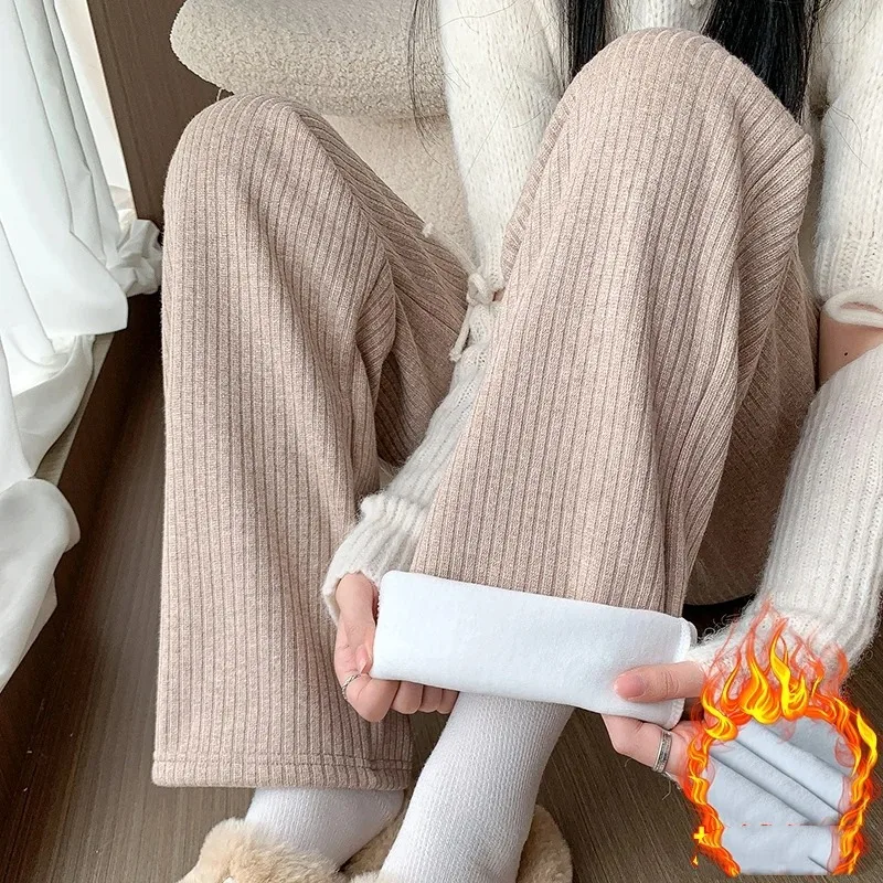 Женские осенне-зимние Однотонные эластичные свободные спортивные брюки со