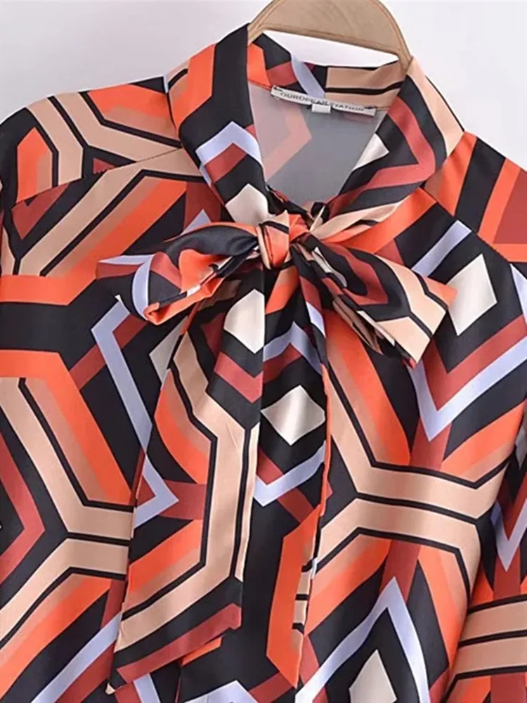 Женский Длинный комбинезон с принтом длинным рукавом и поясом |