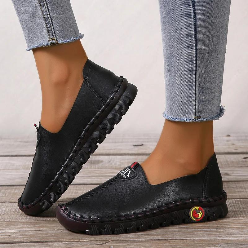 

New Comfortable Leather Summer Shoes Women Black Flats Soft Bottom Oxford Shoes Female Flats Leisure Loafers Moccasins Woman