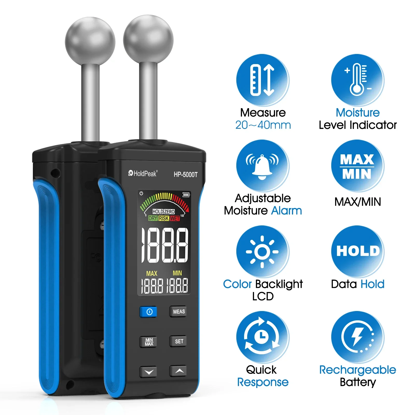 Бесконтактный измеритель влажности древесины Hoporise HP-5000T 20-40 мм измерение глубины