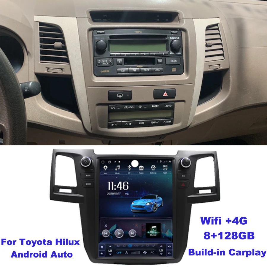 12 1-дюймовый мультимедийный автомобильный видеоплеер с экраном Tesla для Toyota Hilux Revo