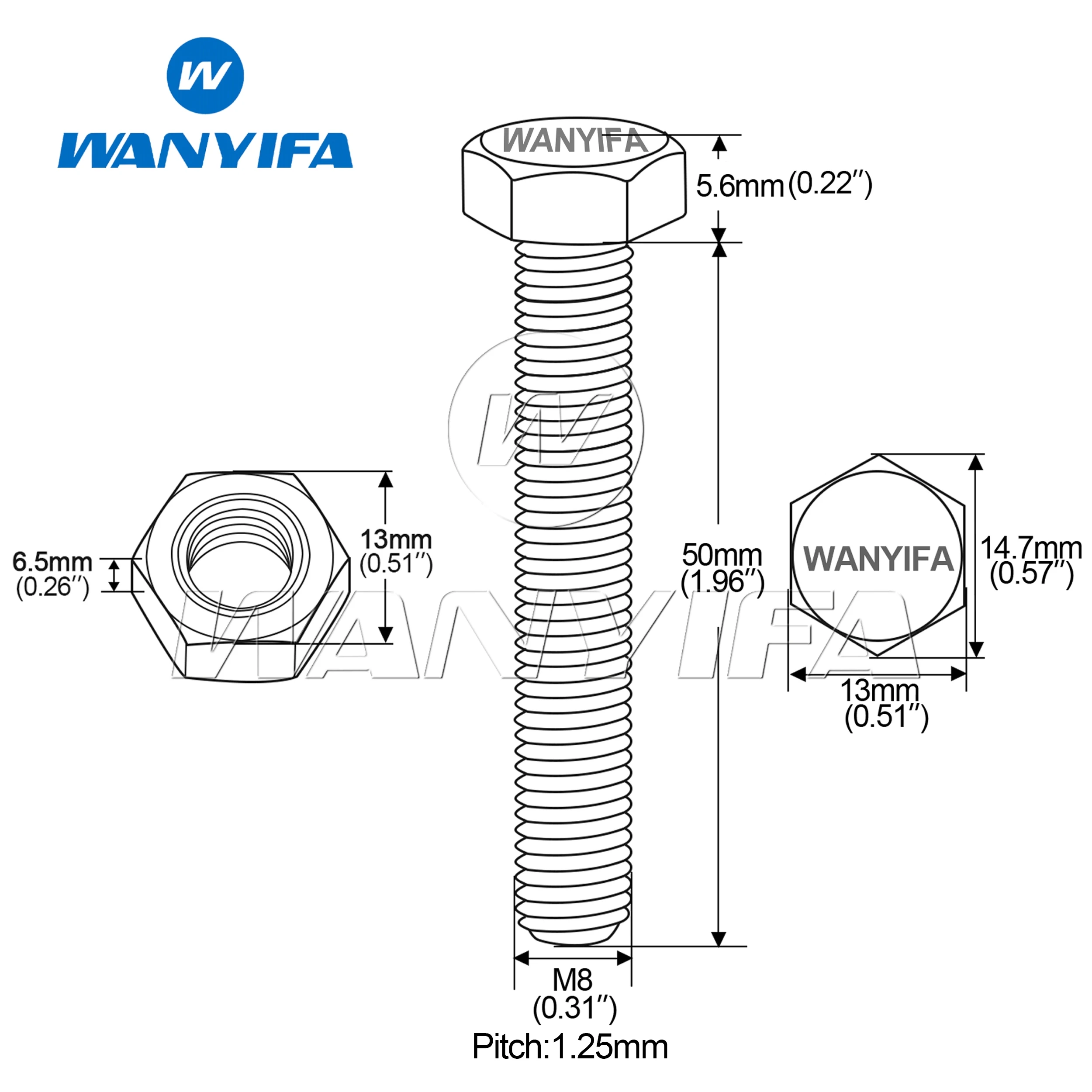 Болт из титанового сплава Wanyifa M8x50 мм винт с шестигранной головкой для регулятора