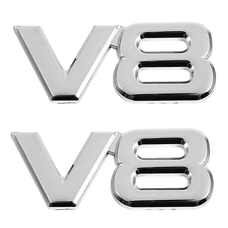 

2X 3D Silver Auto Motor V8 Car Rear Emblem Decal Badge Sticker 7.5X3.5Cm