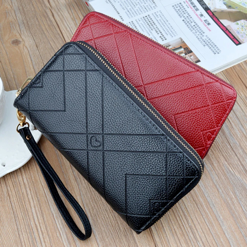 

Женский ручной Длинный кошелек из искусственной кожи на молнии, Женский держатель для карт, многофункциональный портативный уличный клатч ...