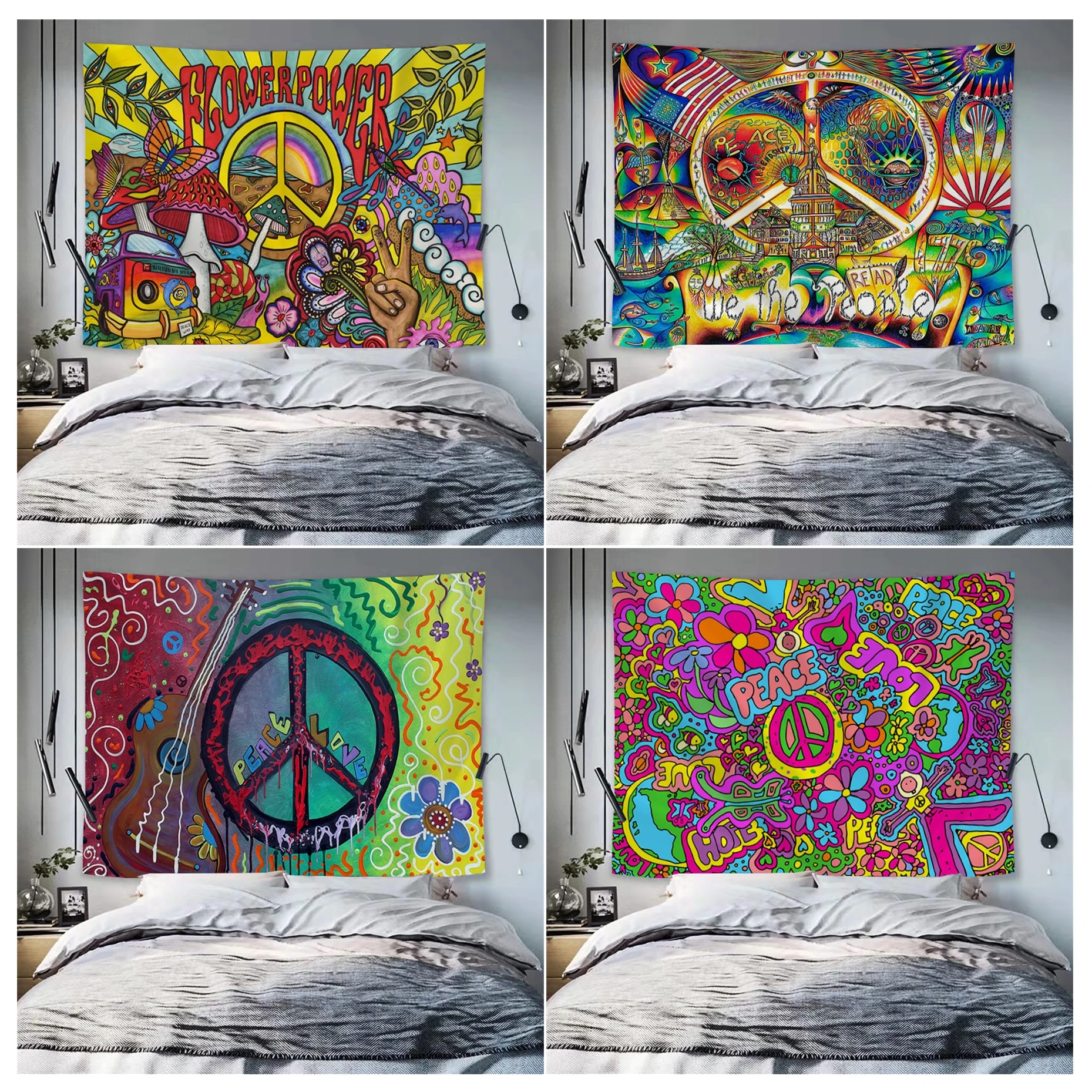 

Peace And Love Symbol Colorful Wall Tapestry Indian Buddha Wall Decoration Witchcraft Bohemian Hippie Wall Hanging Home Decor