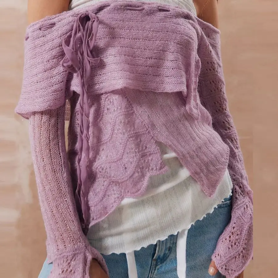 Новый модный вязаный свитер сексуальный женский нестандартной формы на шнуровке