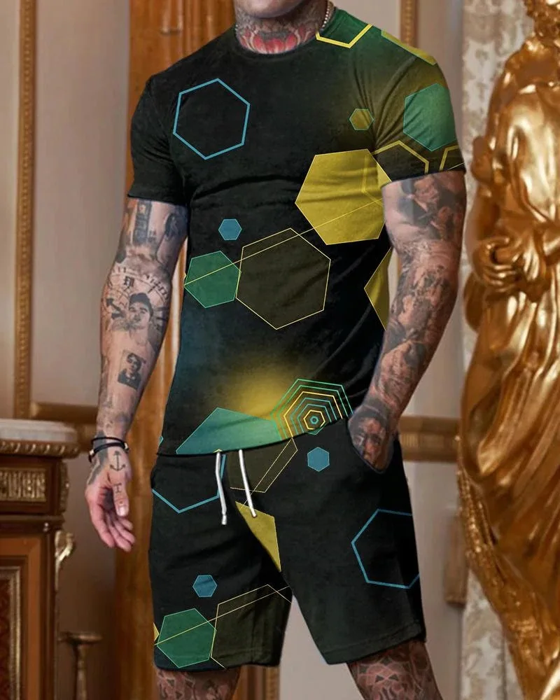 Костюм мужской Пляжный из 2 предметов футболка оверсайз и шорты Повседневная