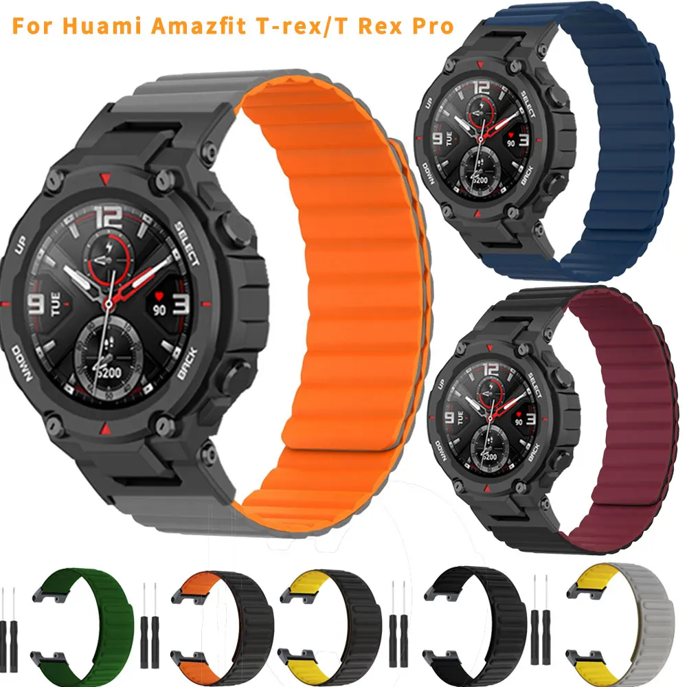 

For Huami Amazfit T-rex/T Rex Pro Soft Silicone Magnetic Strap For Amazfit Trex Pro Wrist Strap Replacement Watchband Bracelet