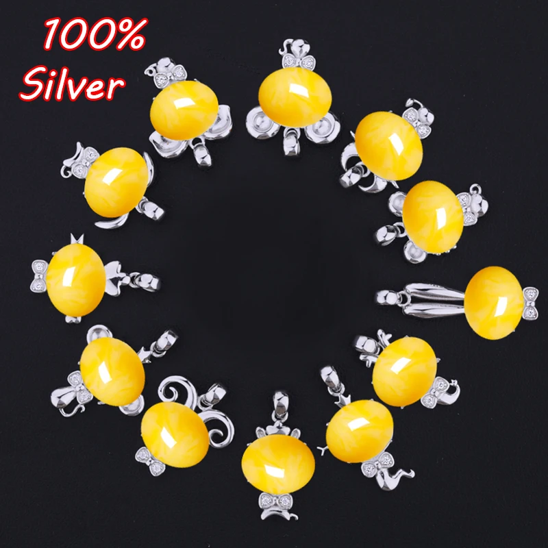 

2020 Hot 925 Silver Color Jewelry 12 Horoscope Zodiac Sign Pendant Blank Base Fit 12*14mm Amber Gem DIY Jewelry Making Findings