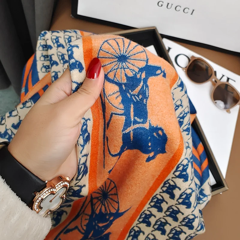 Роскошный брендовый женский шарф теплая кашемировая шаль зимняя Пашмина одеяло