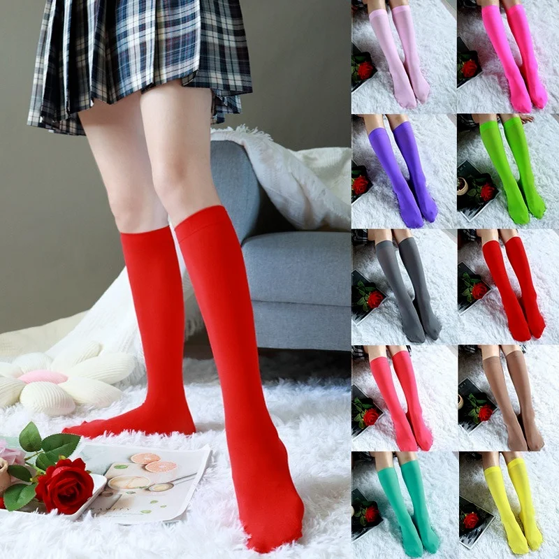 Fashion Women Sexy Candy Color Fishnet Stockings Knee High Socks Soft Nylon Elastic Socks Girls College Style Long Leg Socks