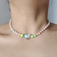 zx handmade simulated pearl beaded short chokers necklace for women sweet heart necklace wholesale jewelry accessory party gift