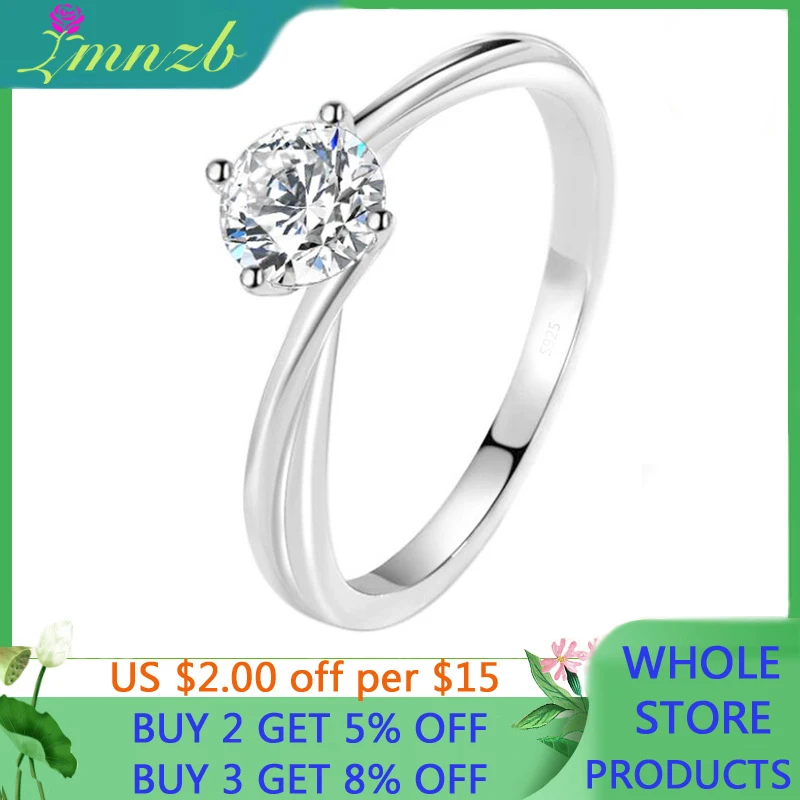 

LMNZB Female Simple Solitaire Ring Genuine Tibetan Silver Engagement Wedding Band For Women CZ Zircon Jewelry LR391