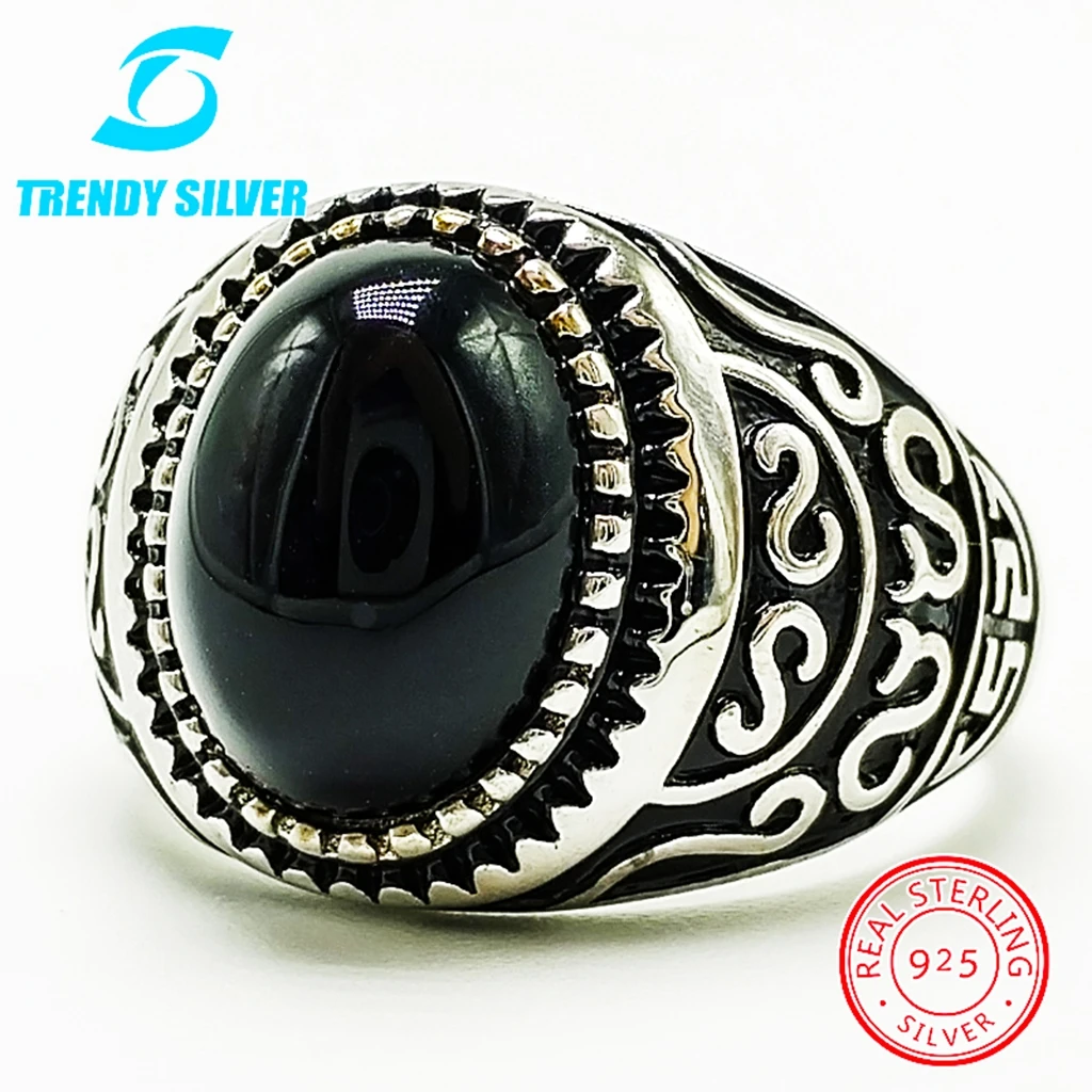 

silver 925 fine jewelry man rings men accessories turquoise gemstone natural black onyx red agate wholesale TRENDY SILVER TCR409