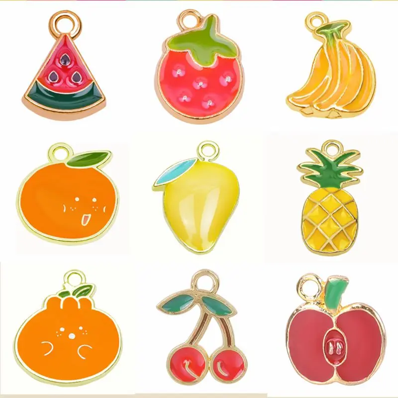 

10Pcs/Lot Summer Sale Cartoon Fruit Series Pineapple Lemon Pendant Accessories Strawberry Cherry Alloy Charms DIY Jewelry Making