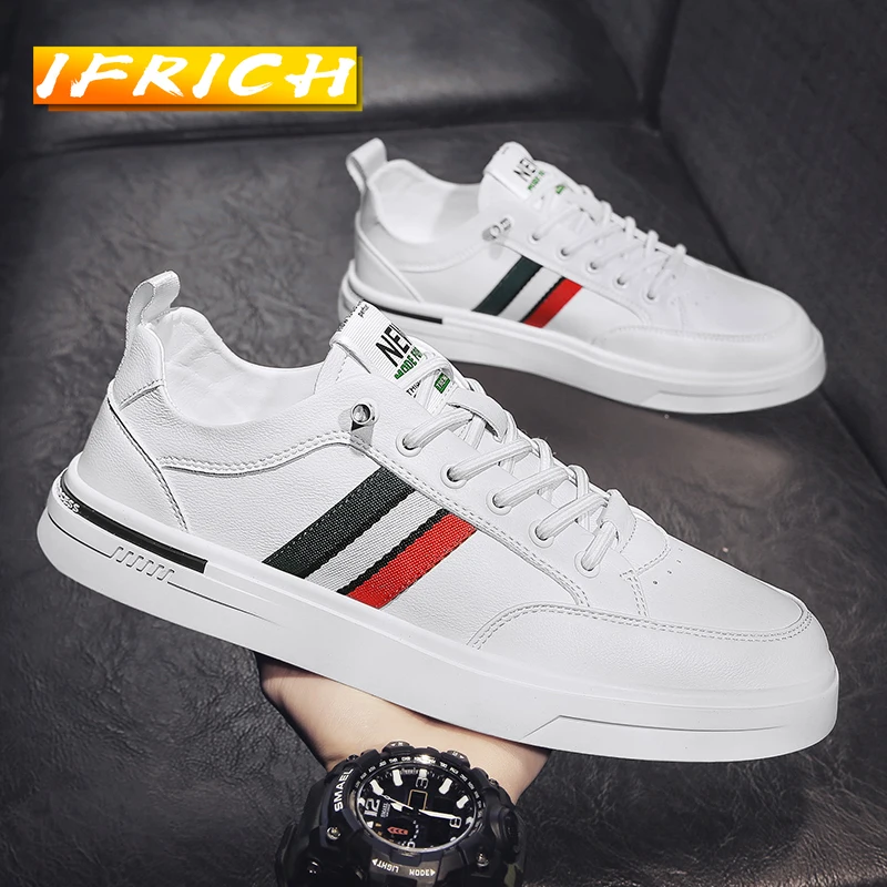 

Spring 2022 Casual Shoes For Men Beige Leather Shoes Mens Comfortable Boy Lace Up Sneakers Fashion Casual Footwear For Youth