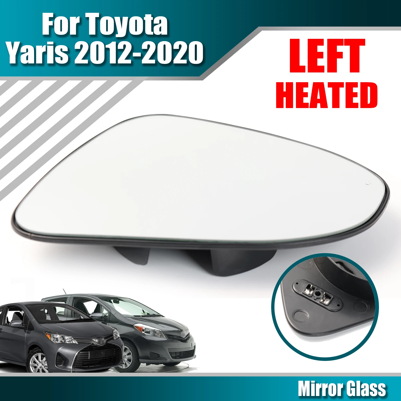 

Стекло зеркала левого крыла с подогревом для Toyota Yaris 2012-2020 Vitz 2012-2019 Click-On UK, выпуклое наружное зеркало со стороны ближнего крыла