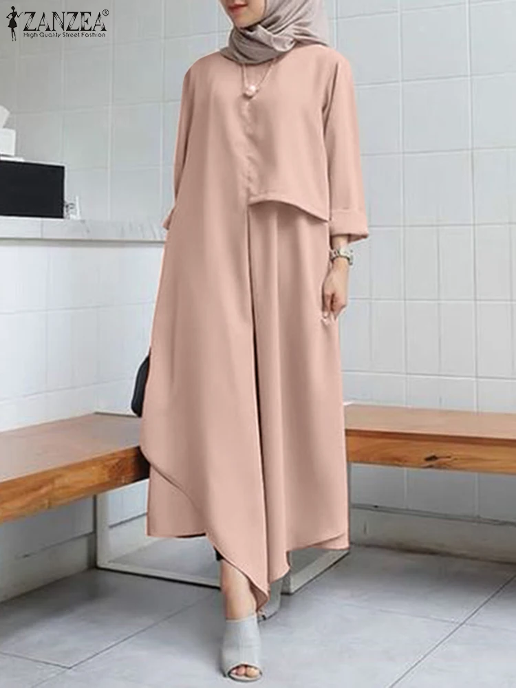 

Костюм ZANZEA женский с круглым вырезом, однотонный брючный костюм в мусульманском стиле с асимметричным подолом, с боковыми карманами, с широ...