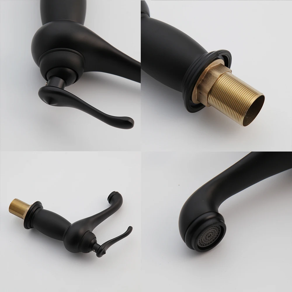 Матовый черный смеситель для раковины в ванной комнате монтируемый на палубе