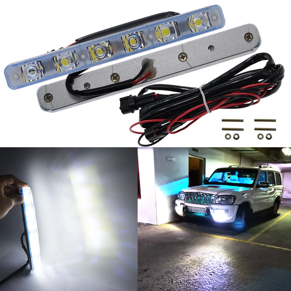 

2X 6LED DRL Auto Fog Led Daytime Running Light Waterproof Signal Trunk Lamp White Lightbar Car Driving Lamp Brake Parking DC 12V