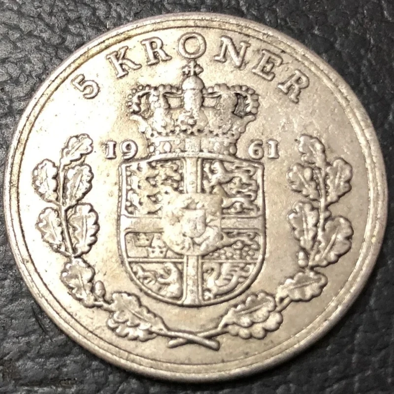 1961 дания 5 крон-фредерик IX посеребренная монета копия