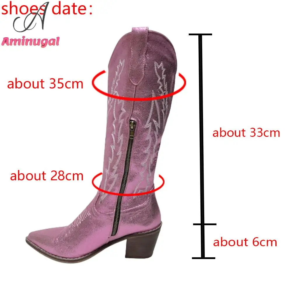 Pink Cowboy Western Boots For Women 2023 Brand New Embroidery Cowgirl Fashion Comfy Cute Spring Summer Women Knee-high Boots