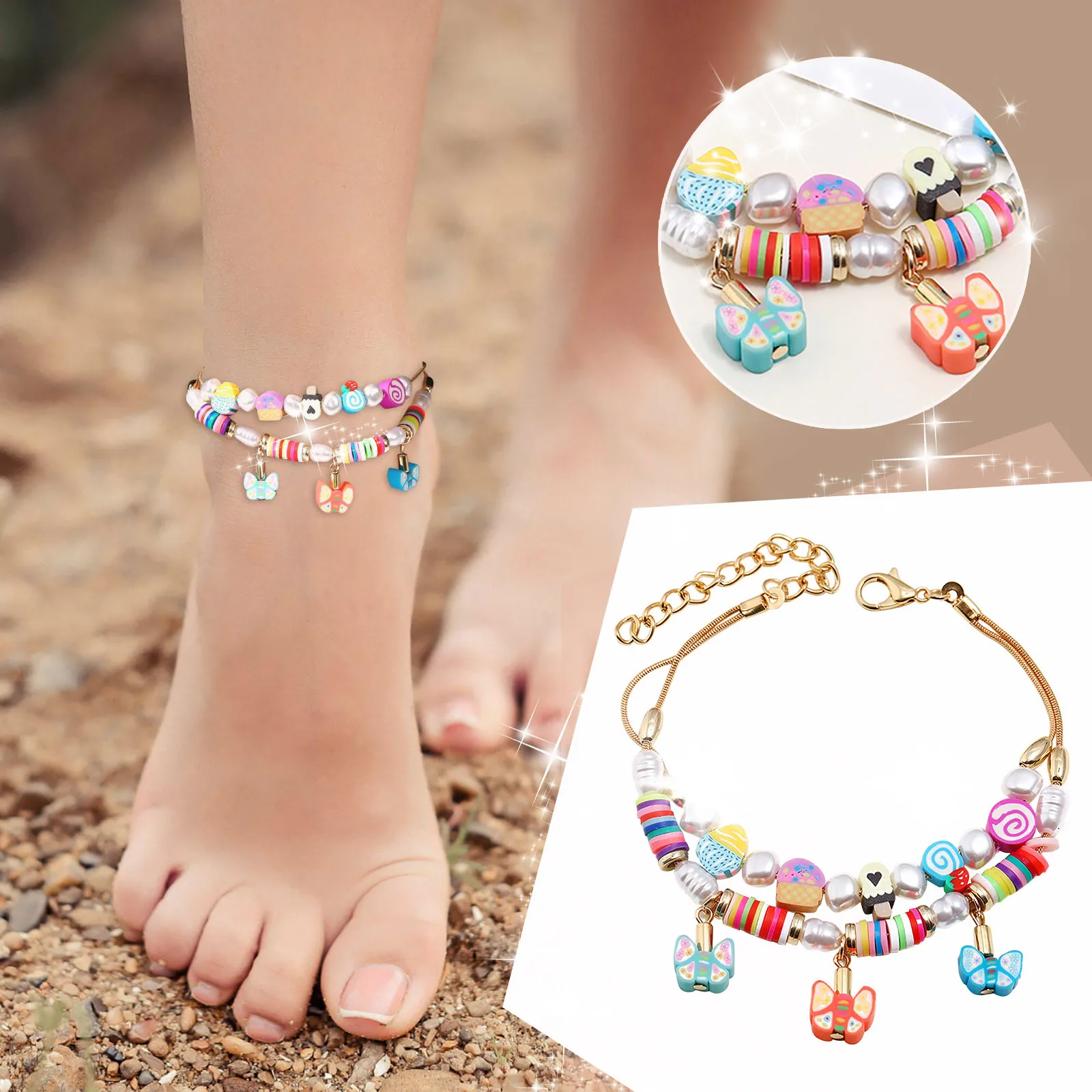 

Rice Bead String Colorful Butterfly Geometric Pearl Beach Anklet Anklet Jewelry Gift Girl of The Rings Book Set Illustrated
