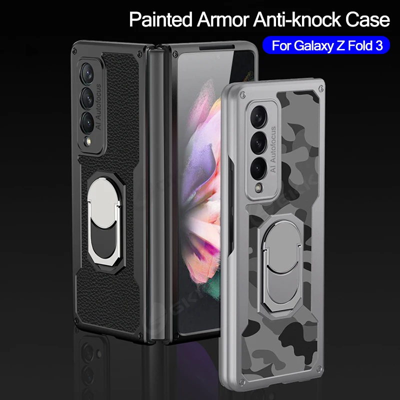 

GKK Armor Stand Holder Case For Samsung Galaxy Z Fold 3 5G Camouflage Style Anti-knock Protection Cover For Samsung Z Fold3 Case
