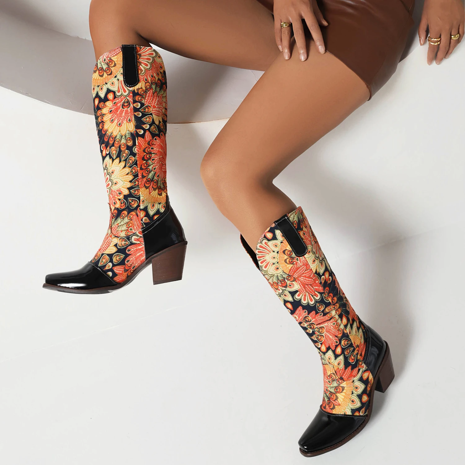 

2022 Winter Pointed To Chunky Heels Female Boots Knee Hight Boots Block Heels Boots Ladies Boots Big Size41 42 43 44 45 46 47 48