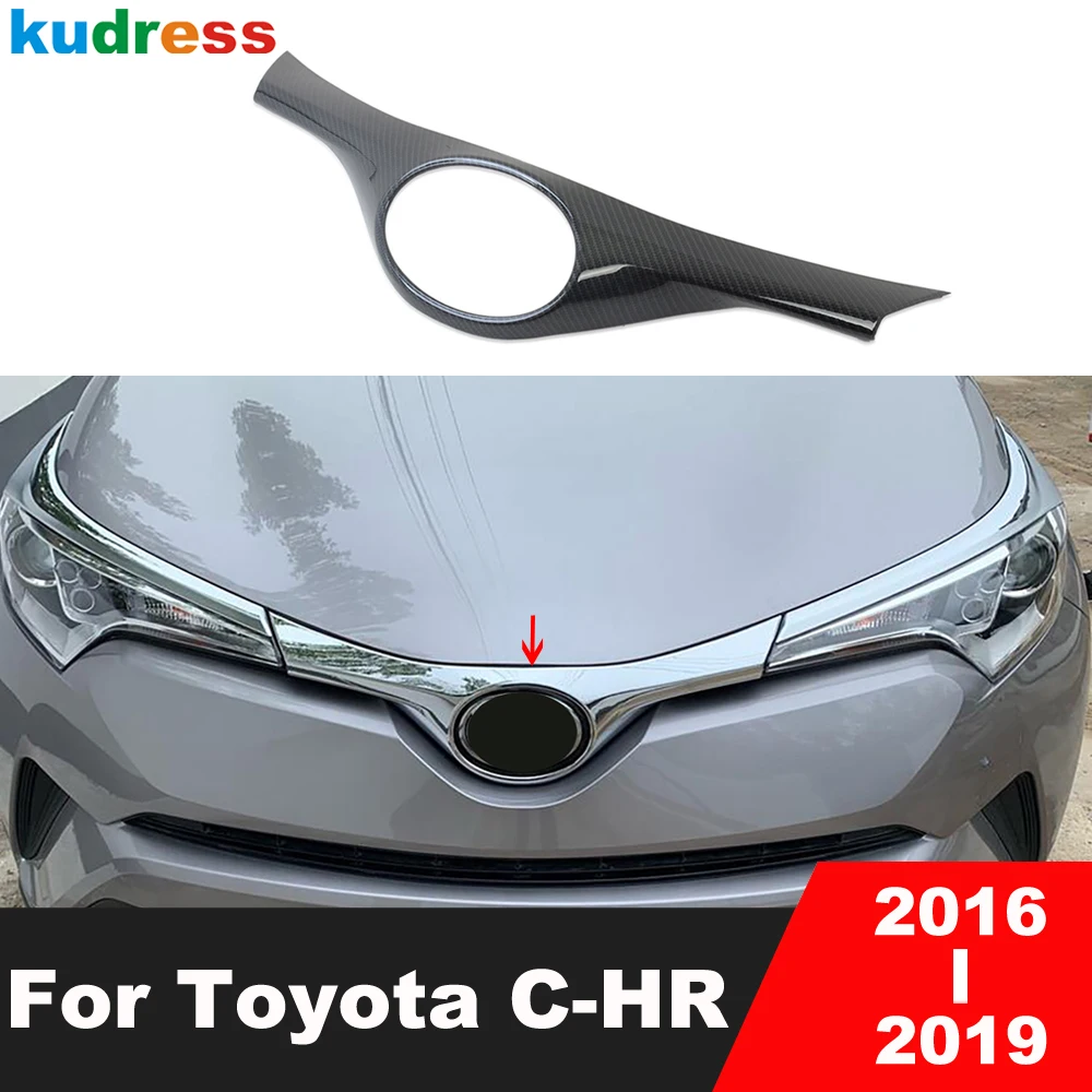 

Front Grill Grille Cover Trim For Toyota CHR C-HR 2016-2019 Carbon Fiber Front Engine Machine Hood Trim Logo Frame Car Styling