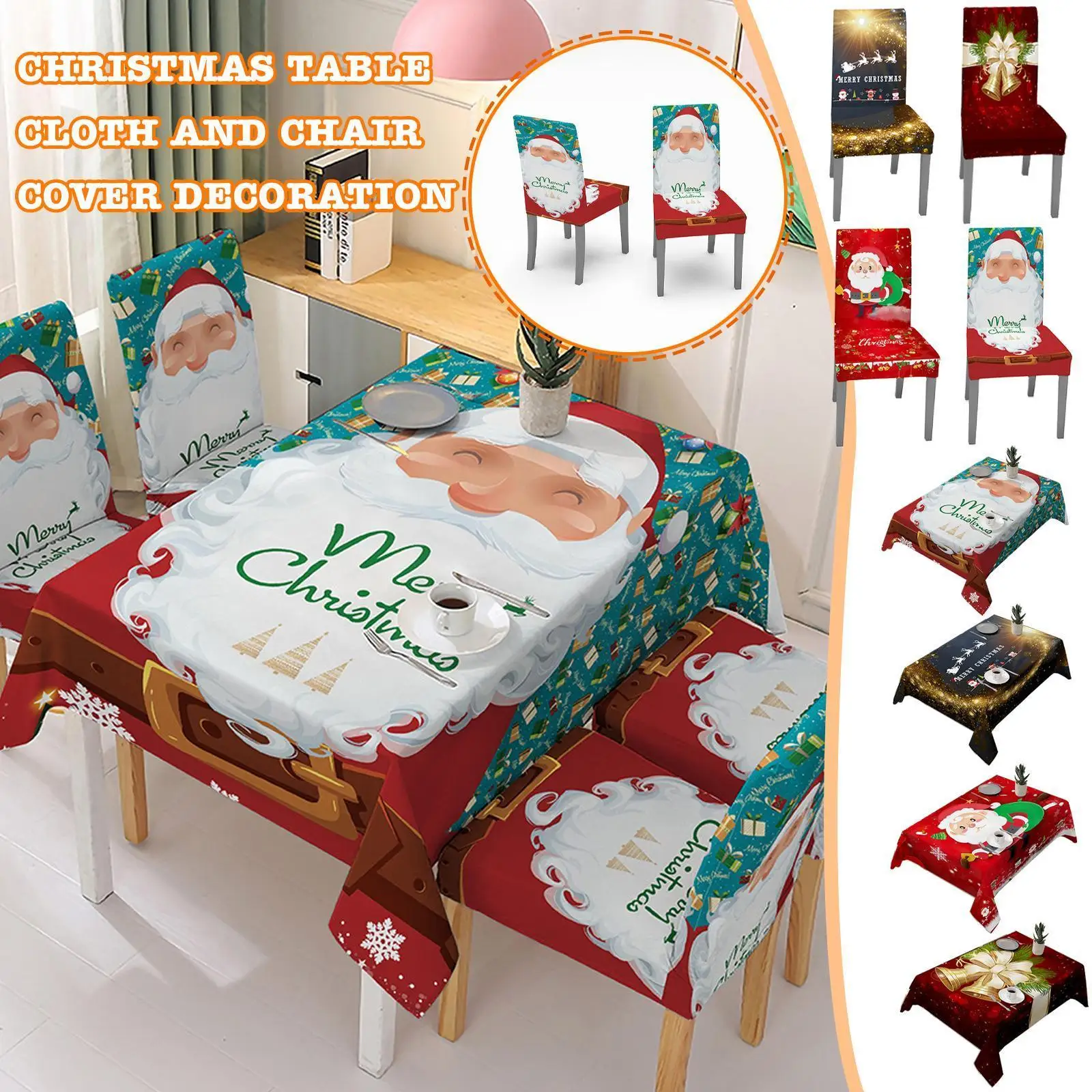 

Waterproof Christmas Tablecloth Chair Cover Elastic Santa Claus Rectangular Dinning Table Cover Cloth For Party Events Deco N2P3