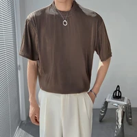 ice silk drape textured design short sleeve men oversized korean fashion harajuku casual all match high street tops 2022 summer