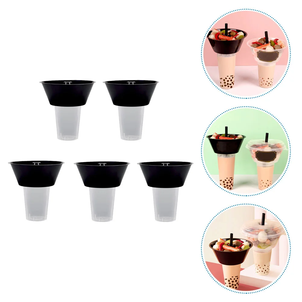 

5 Sets Drink Cup Plastic Snacks Holding Tray Disposable Containers Lids Soda Water Convenient Milk Tea Cups Food Outdoor Trays