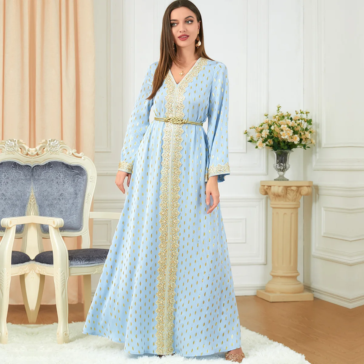 

Праздничное платье Eid Abaya для мусульманской женщины, марокканский кафтан, вечерние платья, Дубай, осень, мусульманский длинный халат, женские платья, бронзовые