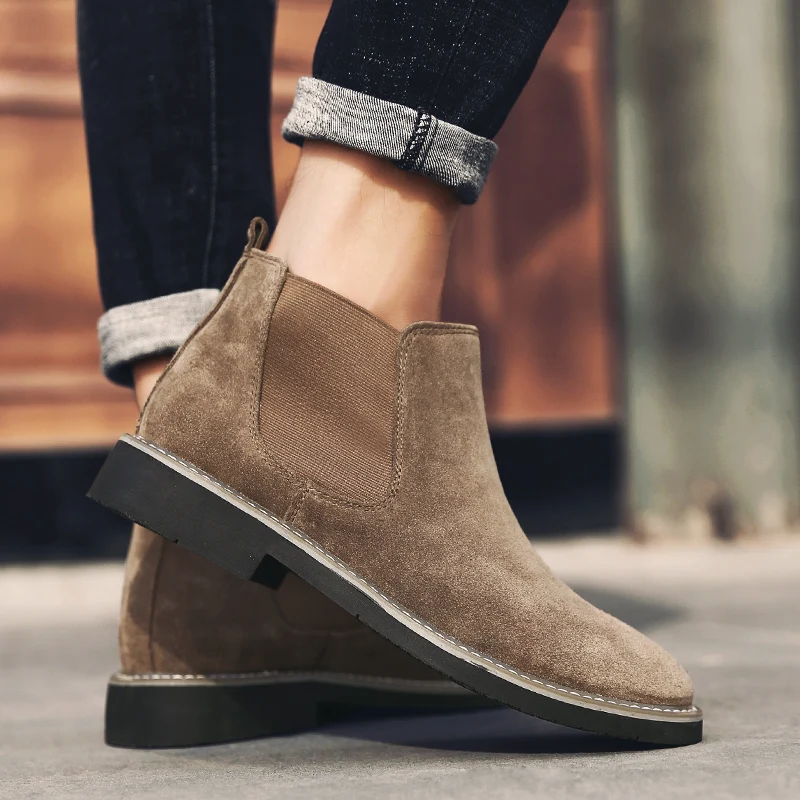 SALUDAS Men Chelsea Boots Ankle Boots Fashion Winter Warm Male Sneakers Leather Quality Slip On Motorcycle Casual Martin Boots