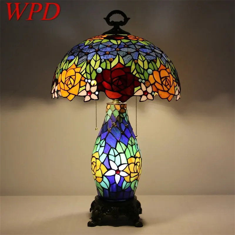 

WPD Tiffany Glass Table Lamp LED Modern Creative Rose Flower Desk Light Decor For Home Living Room Bedroom Bedside