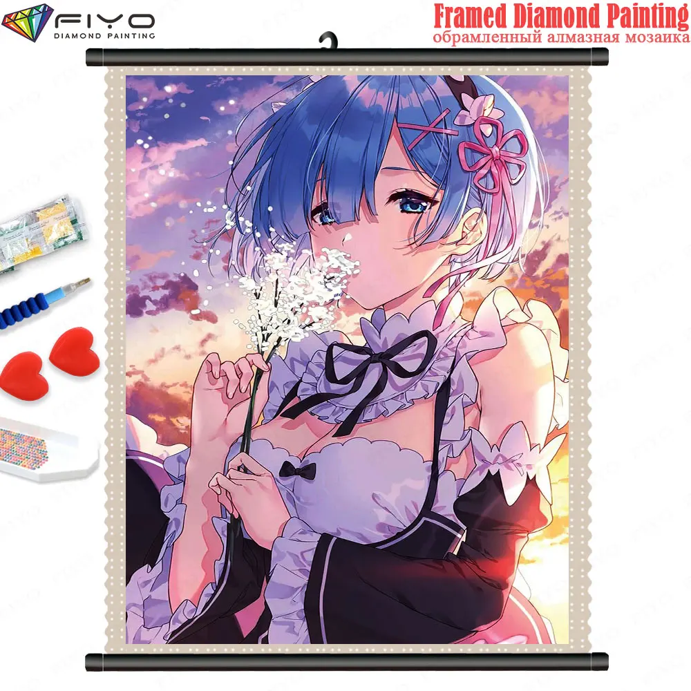 

Алмазная живопись 5D «сделай сам», аниме «Re:Zero», полная Алмазная мозаика, вышивка с рамкой, наборы для вышивки крестиком, домашний декор, наст...